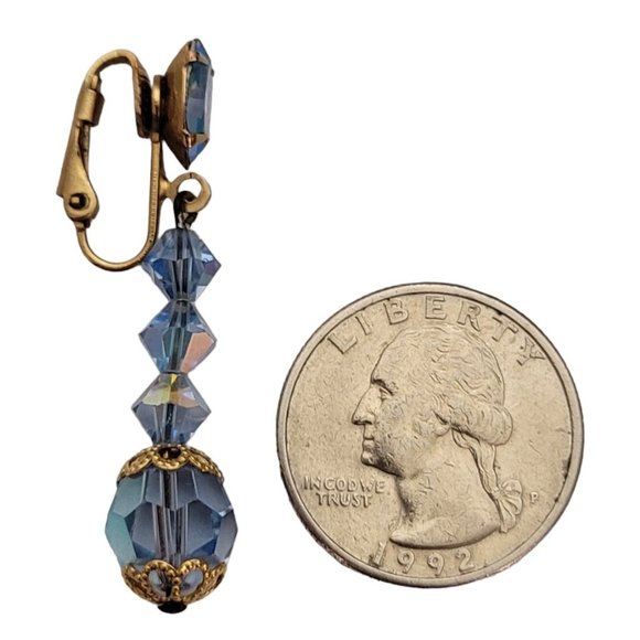 Blue AB Prong Set Navette Bead Dangle Clip-On Earrings E311 - Picture 7 of 8